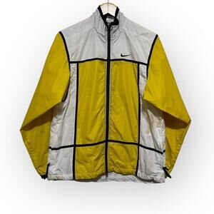 Vintage 90s Nike Windbreaker Jacket White Yellow Colorblock Full Zip Small Men’s